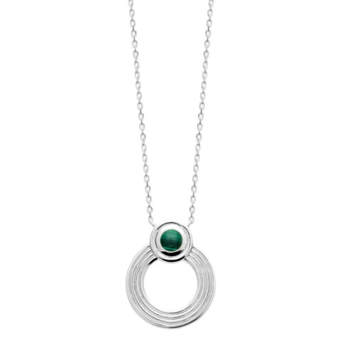 Collier malachite véritable et pendentif cercle argent massif pour tenue chic