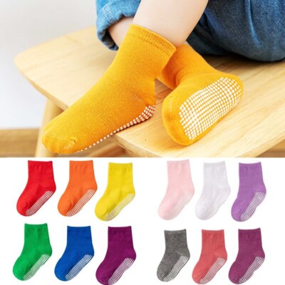 6 Pairs Kids Anti-slip Socks Solid Color Soft Breathable Cotton Boat Socks