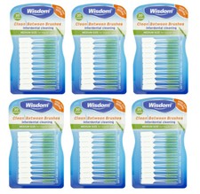 6 x Wisdom GREEN Clean Between MEDIUM Rubber 20 Interdental Floss Plaque Brushes