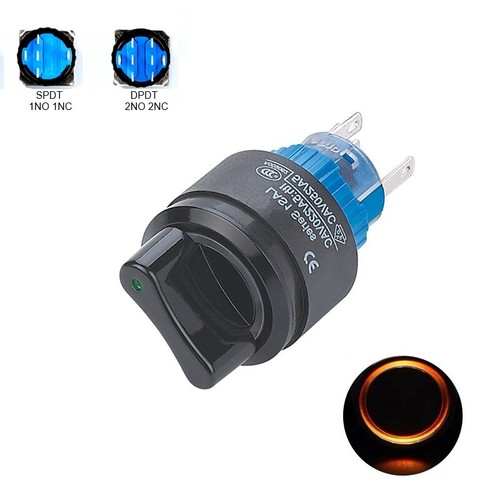 22mm SPDT/DPDT 5A 250V 2/3 Position Black Round LED Plastic Selector Knob Switch - Picture 16 of 20