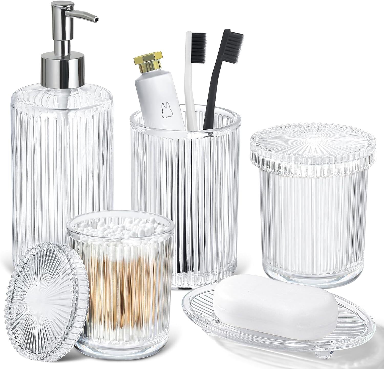 Bathroom Accessories Set, 5 PCS Clear Glass Bath Accessory Sets