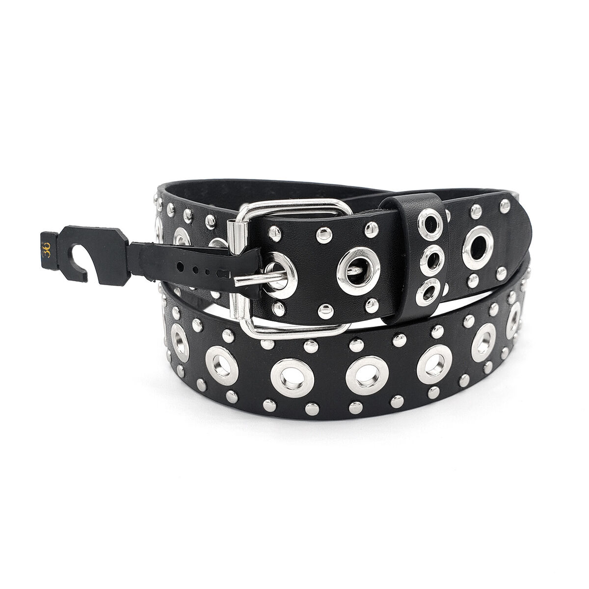 Punk Rock Silver Black Metal Rivets Pyramid Studs Black Leather Belt with Buckle Punk Rock Silver Black Metal Rivets Pyramid Studs Black Leather Belt with Buckle