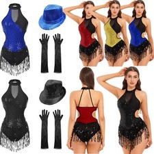 Women Leotard And Gloves Performance Uinitard Tango Dresses Sequins Rompers