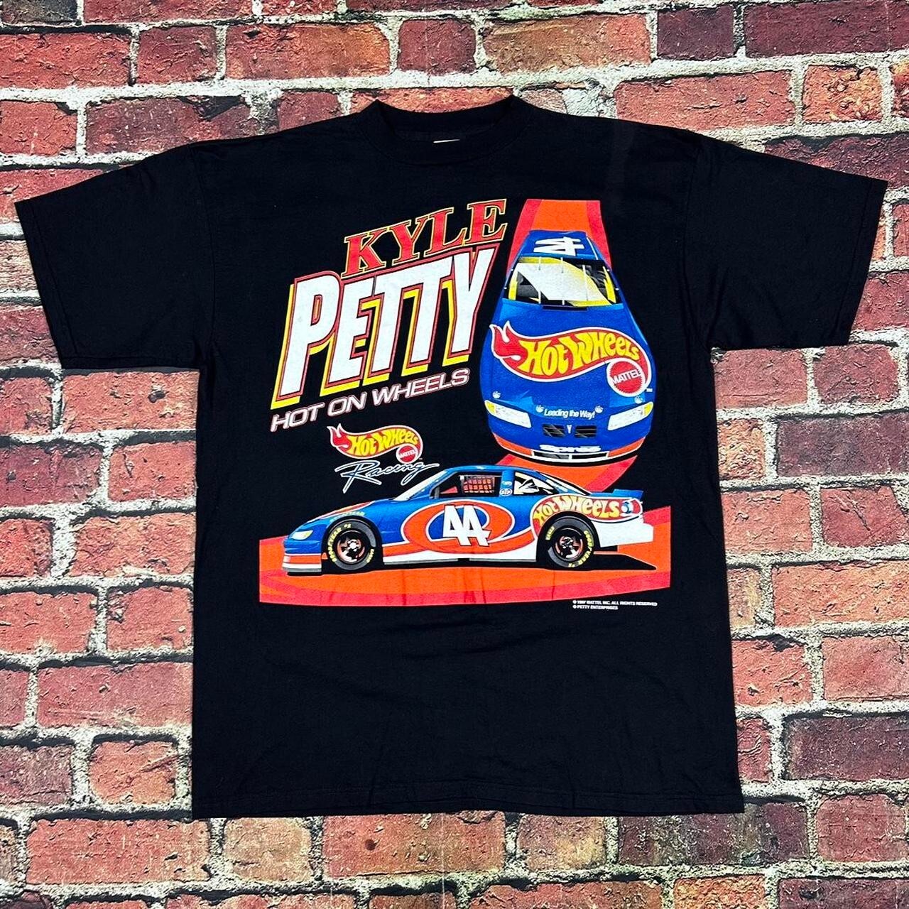 Vintage style Kyle Petty AOP Hot Wheels Nascar short sleeve black shirt KV35823