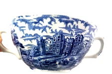 British Anchor Olde Country Ironstone 2 Handled Soup Bowls Set Of 2 Blue Castles