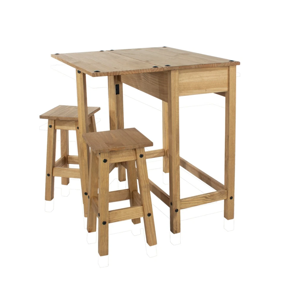 Corona High Table 2 Stools Kitchen Set Gateleg Counter Breakfast Drop Leaf Pine - Image 4 of 4