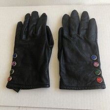 Women's Black Gloves Size Large Lined Colorful Gems Blue Purple Green Red