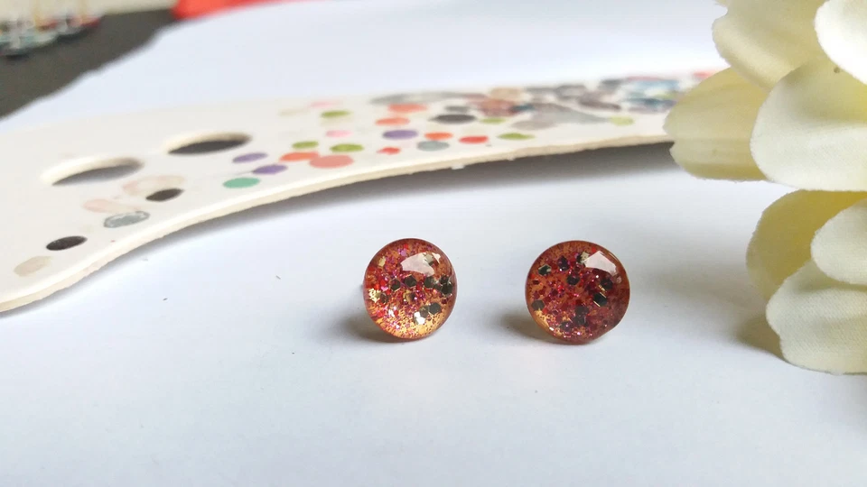 Ohrstecker Orange Gold Rot Pink Glitzer Bollywood Festlich Handgemacht Ohrring40 - Bild 2 von 4