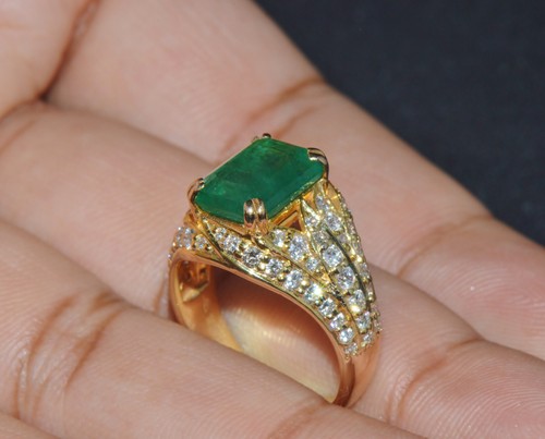 Zertifizierter natürlicher 3,89CTS VS F Diamant Smaragd 18K massiver Gold Vintage Ring - Bild 10 von 17
