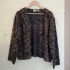 Chico's Black And Brown Print Silk Open Front Jacket Size 1 Or 8-10 Medium