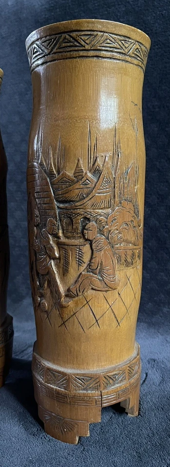 Винтажная китайская резная бамбуковая зеркальная ваза с ПОДПИСЬЮ - Изображение 4 из 4