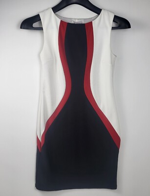 Wishes Wishes Wishes Black White & Red Stretchy Lined Knee Length Large dress
