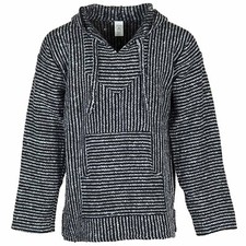 Mexican Baja Hoodies for Men/Women, Jerga Hooded Top - Thin Black and White