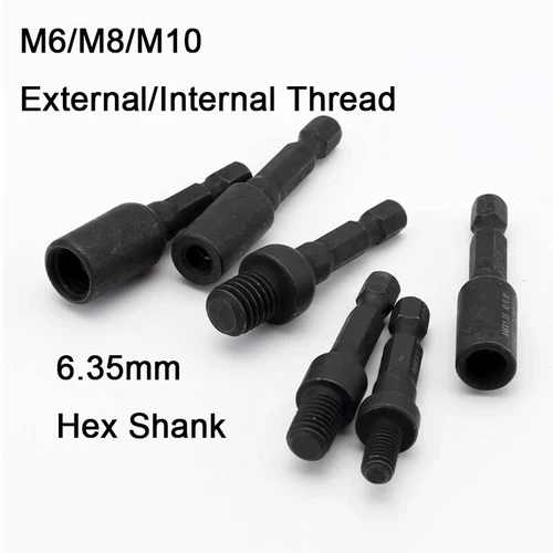 M6/M8/M10 External/Internal Thread 1/4'' 6.35mm Hex Shank Drill Chuck Adapter