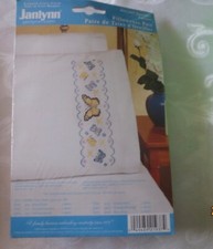 New NIP JANLYNN Premium Pillow Cases 2pk Stamped Cross Stitch BUTTERFLIES 0937