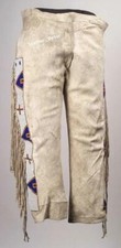 Native American Genuine Suede Trousers Leather With Fringes  beads Work Pants