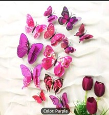 3D Magnetic Butterfly Wall Sticker Reusable PVC 12 Pack Purple Butterflies Asst