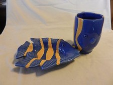 Blue & Yellow Ceramic Fish Soap Dish and Toot...