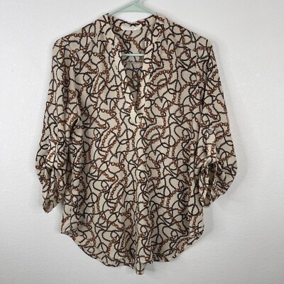 Lush Womens Blouse Size S Chains and Necklaces V Neck 3/4 Sleeve Wear to Work