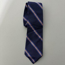 Lauren Ralph Lauren Repp Stripe Neck Tie Men's Navy Blue Gold Yellow Silk