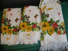 3 NEW NOS Vintage Bath Towel 2 Hand Towels Flowers Butterflies SU143
