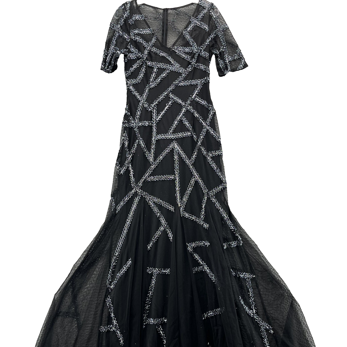 Adrianna Papell Mermaid Dress Women 0 Black Tie Beaded Silver Tulle Evening  Gown | eBay