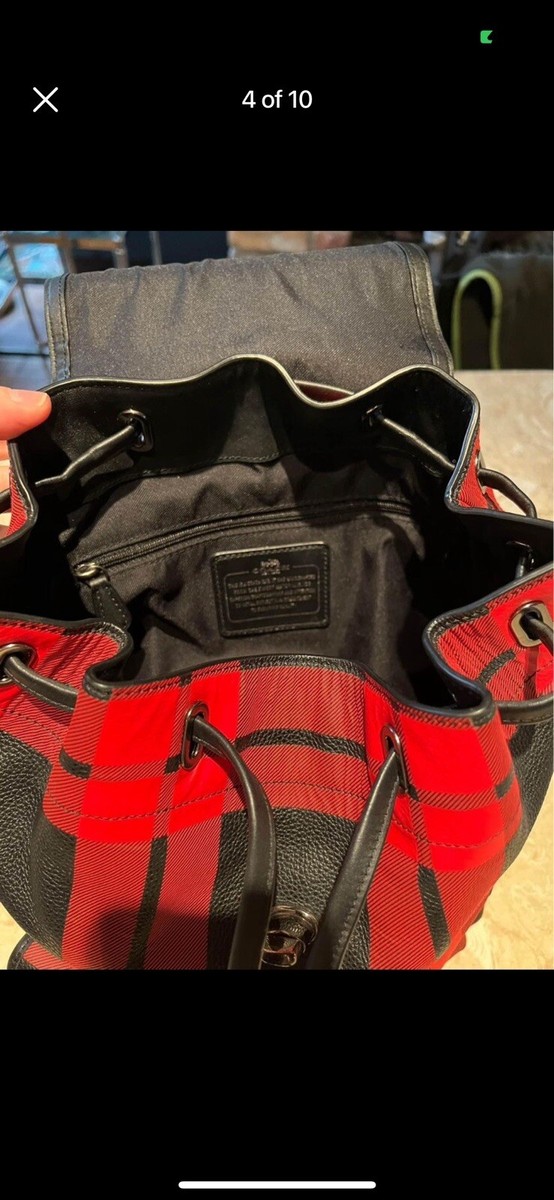 coach backpack plaid leather vinyl Coach Buffalo Plaid Red/ Black Leather Backpack