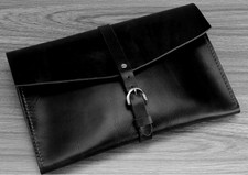 file Folder pocket cow Leather laptop bag Briefcase iPad Case pouch black 618