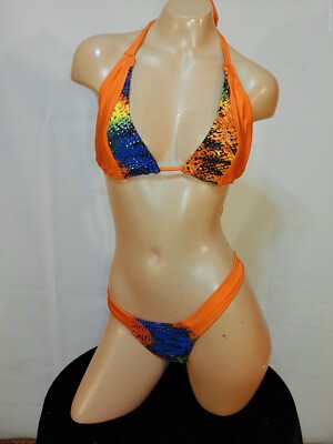 Exotic dancer stripper multicolor two piece bikini dance outfit - dancewear