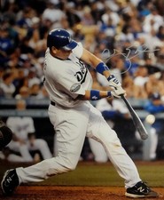 AJ Ellis Hand Signed Autographed 16x20 Photo LA Dodgers Swinging Silver ink