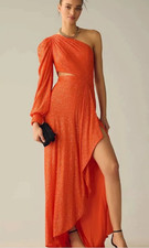 Mac Duggal NWT Orange Sequined One Shoulder Cut Out Gown Size 4 Rhinestone Cuff