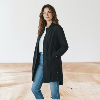 NVLT Black Puffer Lined long Coat Jacket Sz XS Lagenlook style 7009E Black Swing