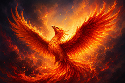 Phönix steigender Feuervogel Fantasy Poster Druck gerahmt Leinwand Wandbild