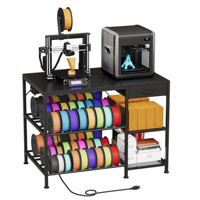 3D Printer Table with Filament Storage, 3-Tier 3D Printer Stand with Power Ou...