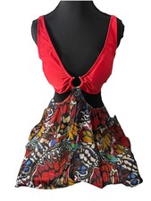 Swim suit top with Attached skirt Multicolor And Red Bottoms . 0XL