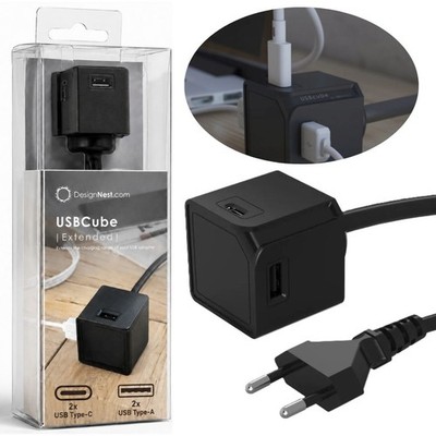 5-V-3-A-Ladegerät, 3 m Verlängerungskabel, Allocacoc USBcube Extended, 2x USB, 2