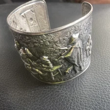 Vintage Hans Jensen Silver Plated Cuff Repousse Bracelet