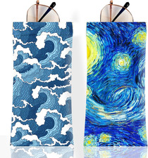 2Pcs Sunglass Eyeglass Glasses Case Soft PU Leather with Cleaning Cloth Cute Gla