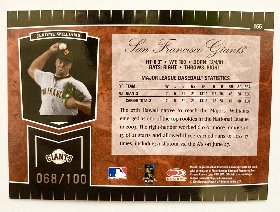 2004 Leaf Certified Cuts #166 JEROME WILLIAMS Red Marble /100 Refractor Giants - Image 2 of 2