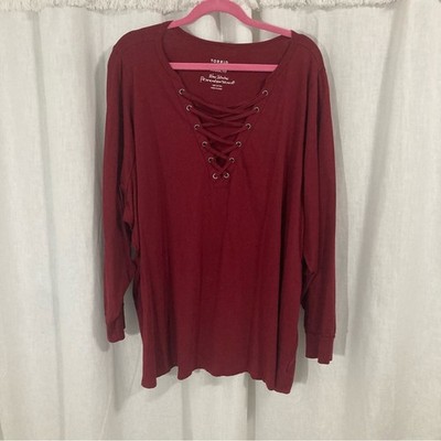Torrid deep red moody punk grunge jersey knit stretchy tunic lace-up neck size 5