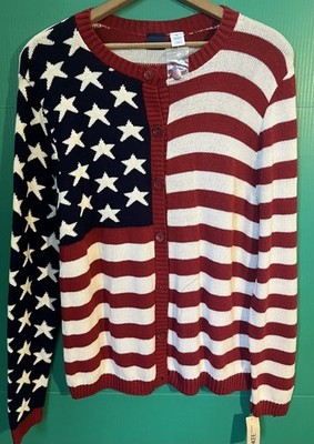 Cherokee American Flag Cardigan Sweater XL Made in USA Vintage Stars & Stripes P