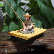 Fisherman Figurine Auto-Floating Resin Aquarium Decor Miniature Garden Decoratio