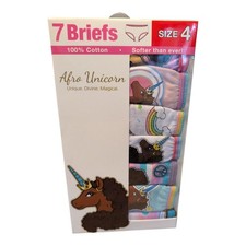 Afro Unicorn Girls 7 Pack Briefs Underwear 100 Cotton Size 4 Unique Magic