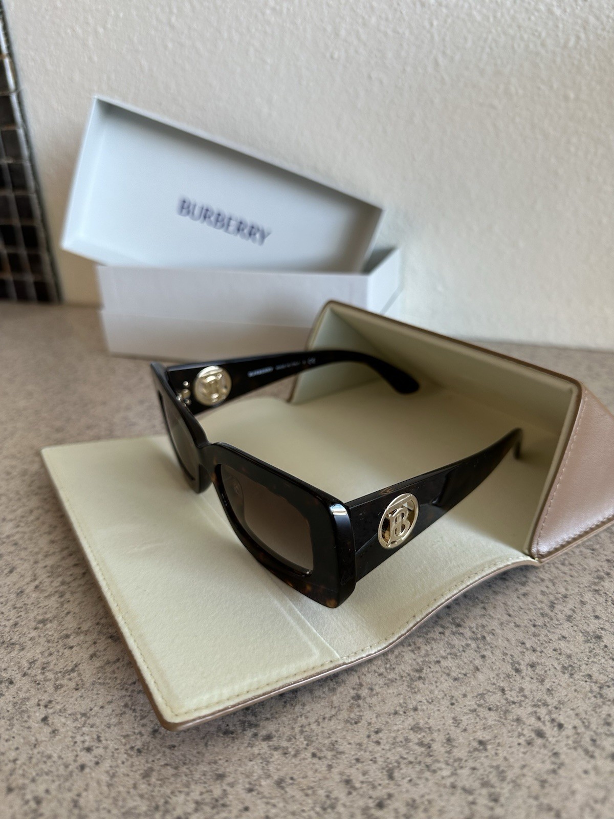 Burberry Rectangle Logo Tortoise Shell Sunglasses… - image 1