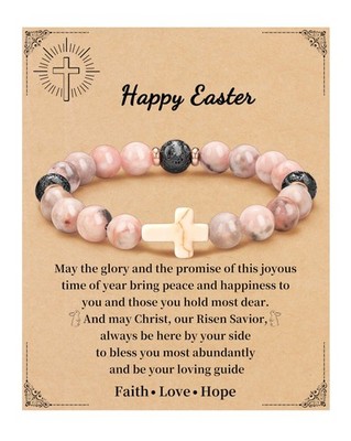 Easter Basket Stuffers for Teens Cross Bracelet Stretch Beaded Bracelets Happ...