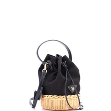 Prada Drawstring Bucket Bag Canvas and Wicker Small - Image 2 of 4