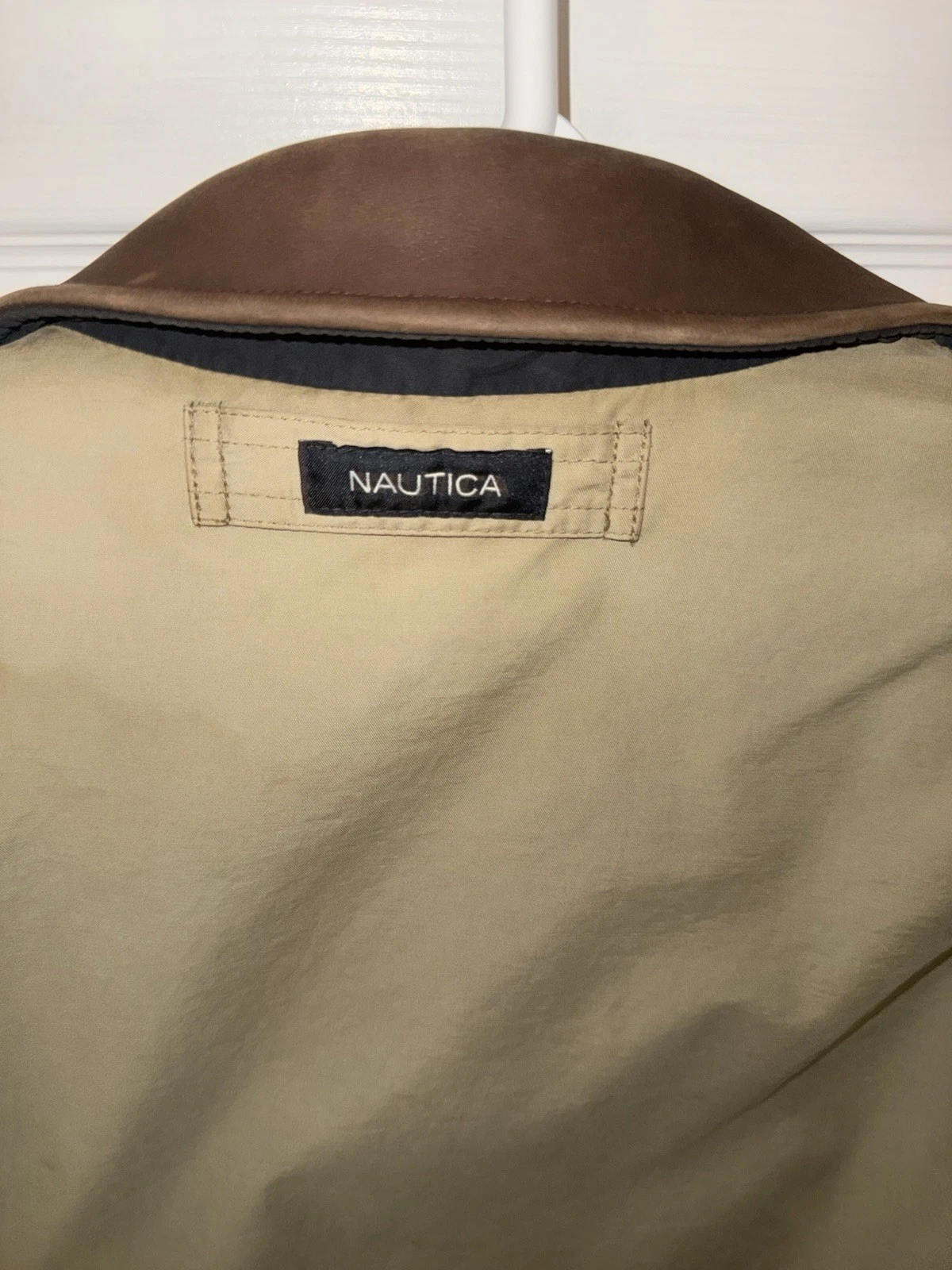 Nautica Men's Bomber Jacket XL Beige/Brown Full Zip Spread Collar Lined Pockets - product detail image 3