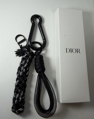 NEW Dior Matte Black Carabiner Keychain CD Bee Logo Bag Charm Ring Lanyard