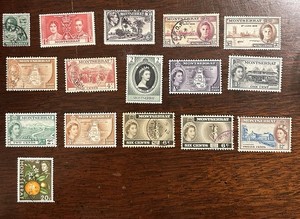 Montserrat Stamps 1910-1965 GV, GVI, EII Incl #98, 104-5, 116-7, 134, 136