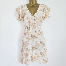 NEW Ex NEW LOOK 10-18 Ruffle Chiffon Floral Dress Ivory Pink Occasion Wedding
